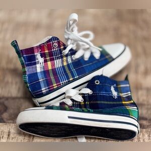 Polo by Ralph Lauren Blue & Green Plaid Kids High-Top Sneakers